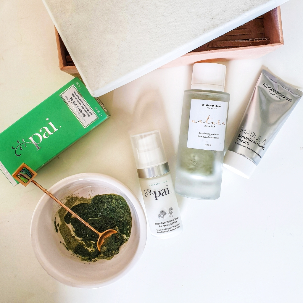 Boxwalla beauty box feautring Pai Sea Aster and Wild Oat, Nini Organics Natura Detox Foam and African Botanics Marula Botanical hand cream